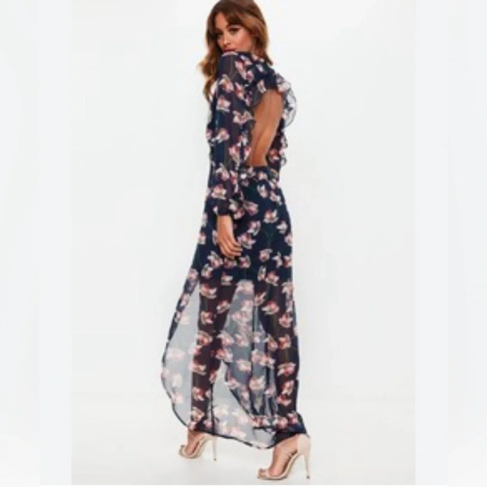 Misguided Open Back Sheer Floral Dress Size 6 - Picture 1 of 8